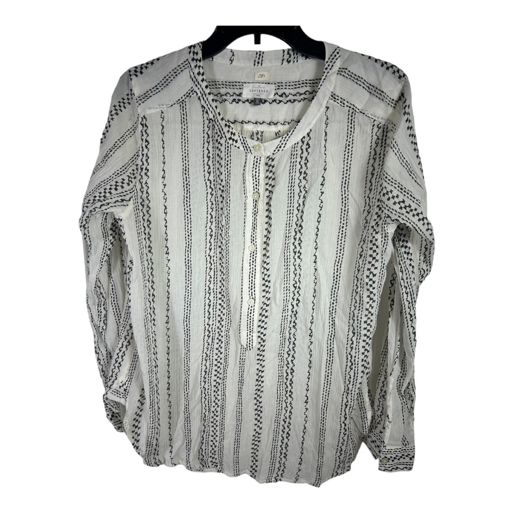 Ann Taylor Loft Size Medium Women's Blouse Black and White Long Sleeve AC110 - Picture 1 of 6